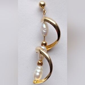 Vintage Earring 14k Yellow Gold Natural Pearls Dangle & Twist Single Replacement